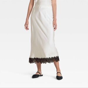 a new day White Midi Skirt with Black Lace Trim
